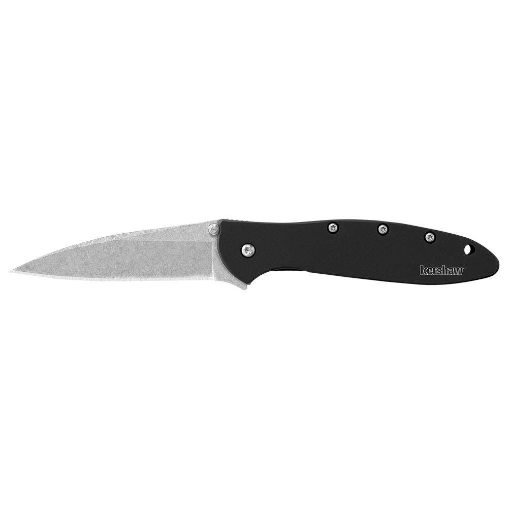 Kershaw Ken Onion Leek Folding Knife 3" Stonewashed Drop Point Blade Black Picture of Kershaw Knives Kershaw Leek Assisted Opening Knife Black (3" Stonewash)