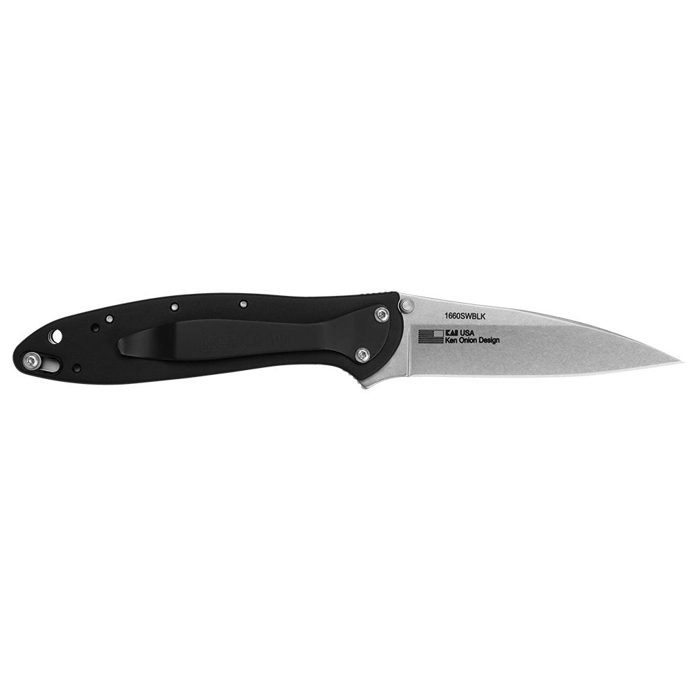 Kershaw Ken Onion Leek Folding Knife 3" Stonewashed Drop Point Blade Black Picture of Kershaw Knives Kershaw Leek Assisted Opening Knife Black (3" Stonewash)