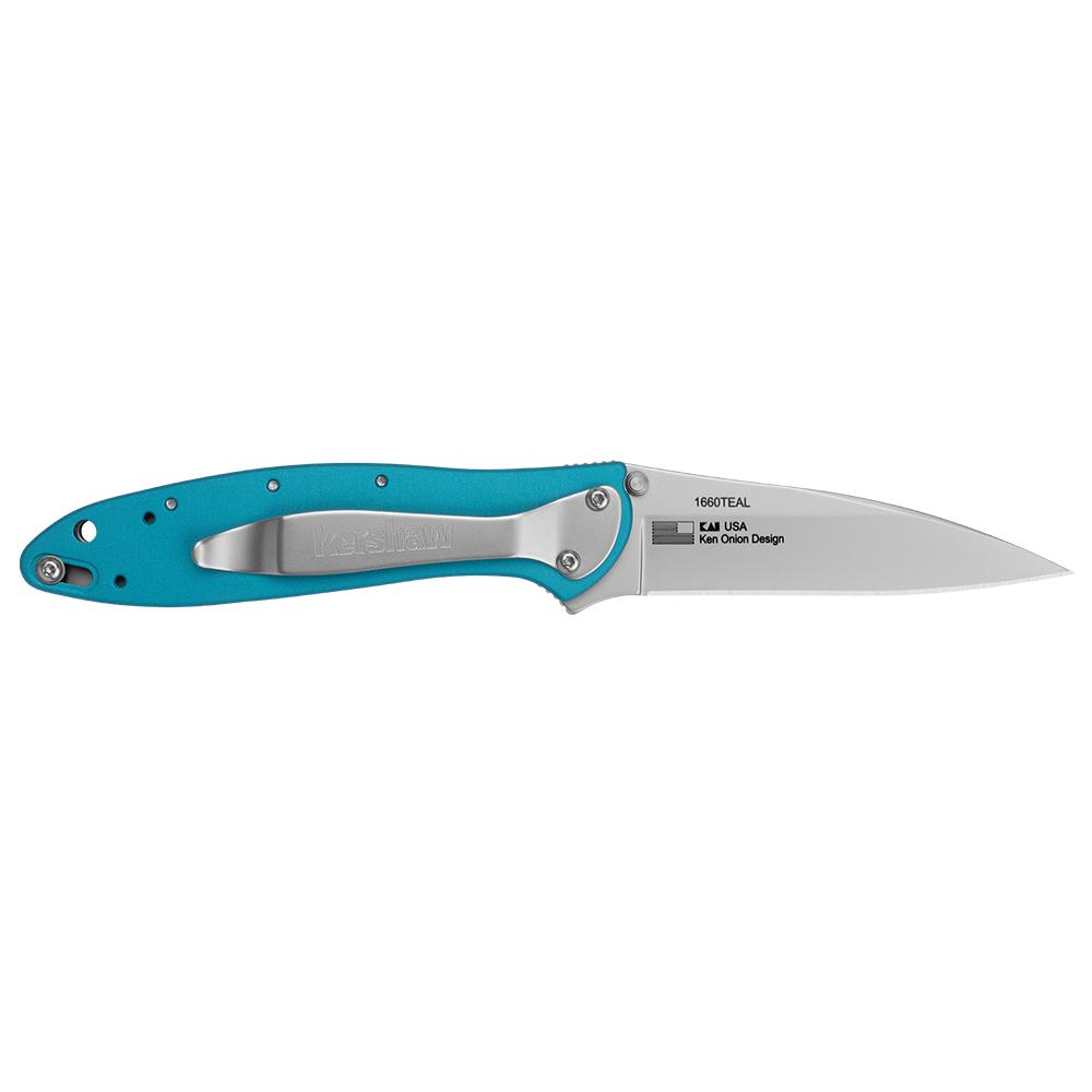 Kershaw Leek Folding Knife 3" Drop Point Blade Teal Picture of Kershaw Knives Kershaw Teal Leek Assisted Opening Knife (3" Stonewash)