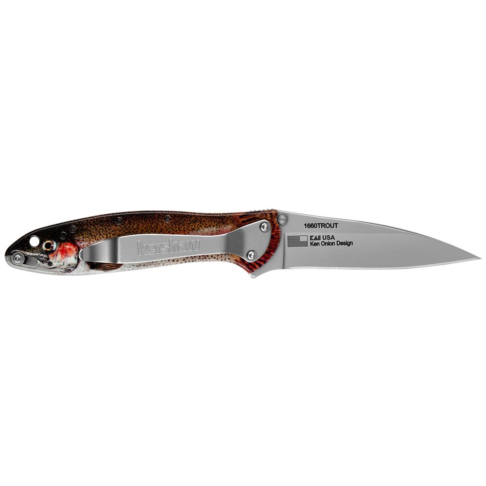 Kershaw Leek Folding Knife 3" Drop Point Blade Rainbow Trout Picture of Kershaw Knives KERSHAW LEEK - ALUM RAINBOW TROUT/SIL