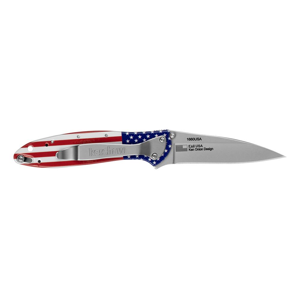 Kershaw Leek Folding Knife 3" Drop Point Blade USA Flag Picture of Kershaw Knives KERSHAW LEEK - ALUM USA FLAG/SIL