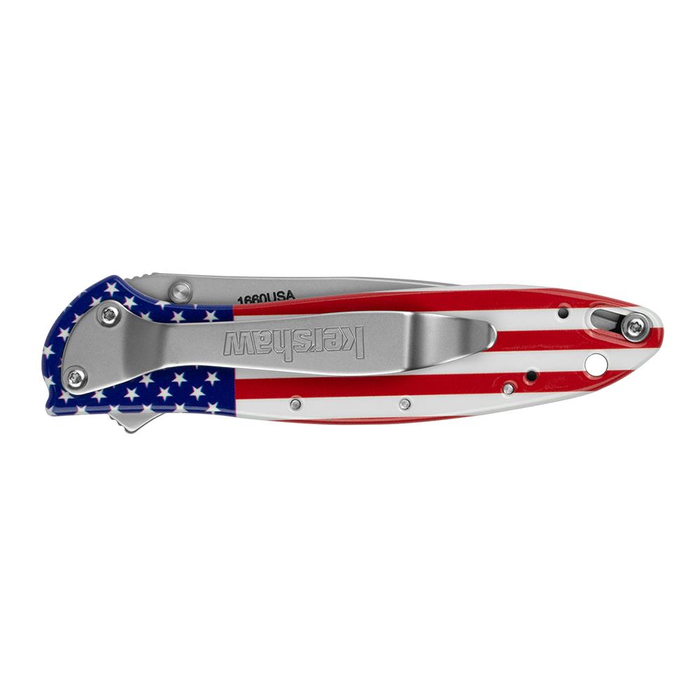 Kershaw Leek Folding Knife 3" Drop Point Blade USA Flag Picture of Kershaw Knives KERSHAW LEEK - ALUM USA FLAG/SIL