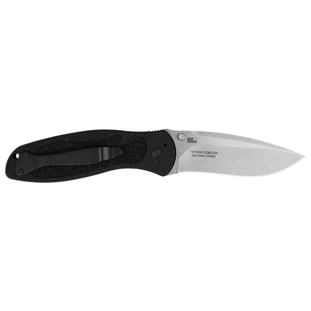 Kershaw Blur Folding Knife 3-2/5" Stonewashed Drop Point Blade Black Picture of Kershaw Knives Kershaw Blur Assisted Opening Knife (3.375" Stonewash)