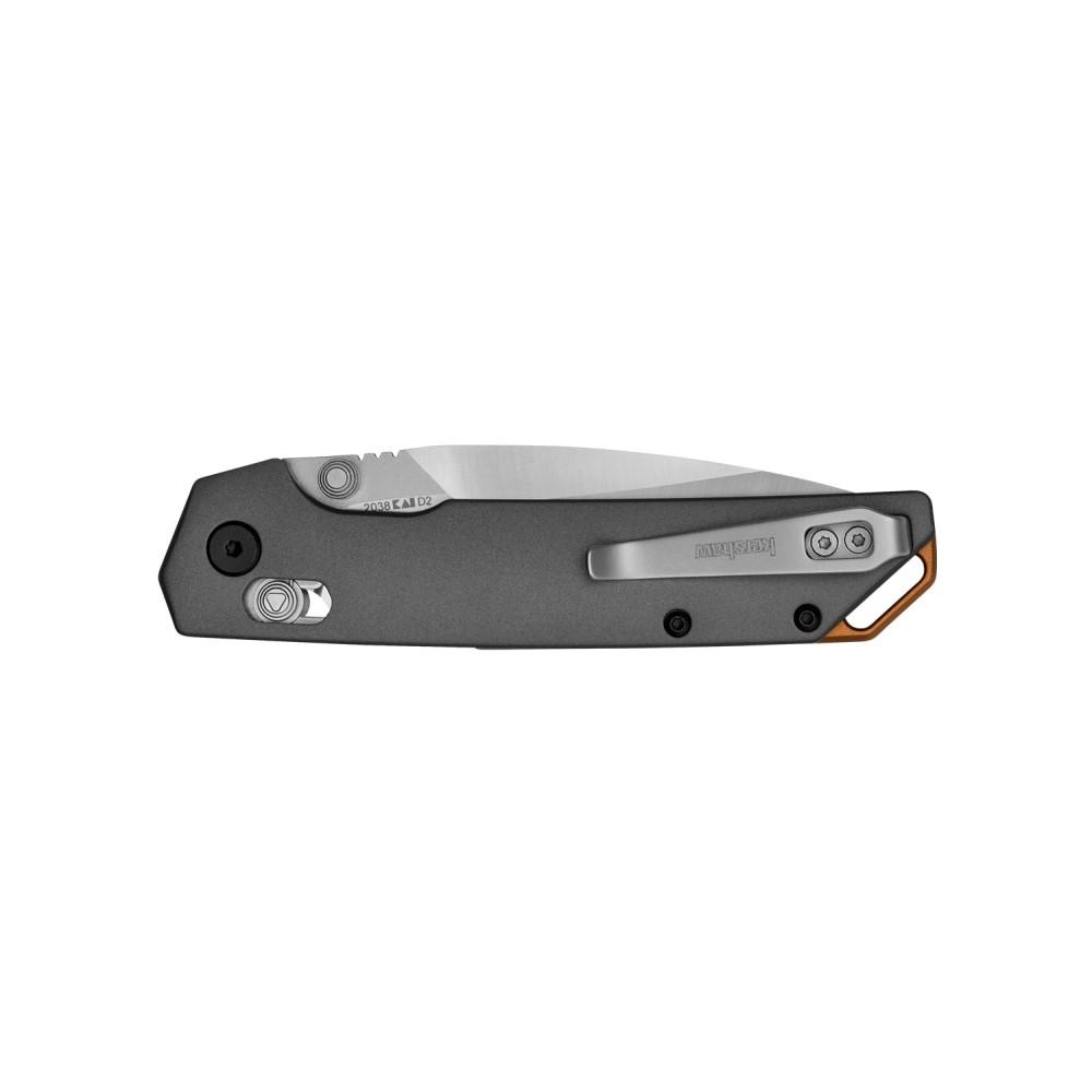Kershaw Iridium Folding Knife 3-2/5" Spear Point Blade Grey Picture of Kershaw Knives KERSHAW Iridium DuraLock KVT Folding Knife 3.4" D2 2-Tone Spear Point Blade