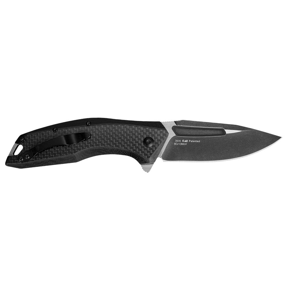 Kershaw Flourish Folding Knife 3-1/2" Drop Point Blade Black Picture of Kershaw Knives Kershaw Flourish Assisted Opening Knife Carbon Fiber/G-10 (3.5" BlackWash)
