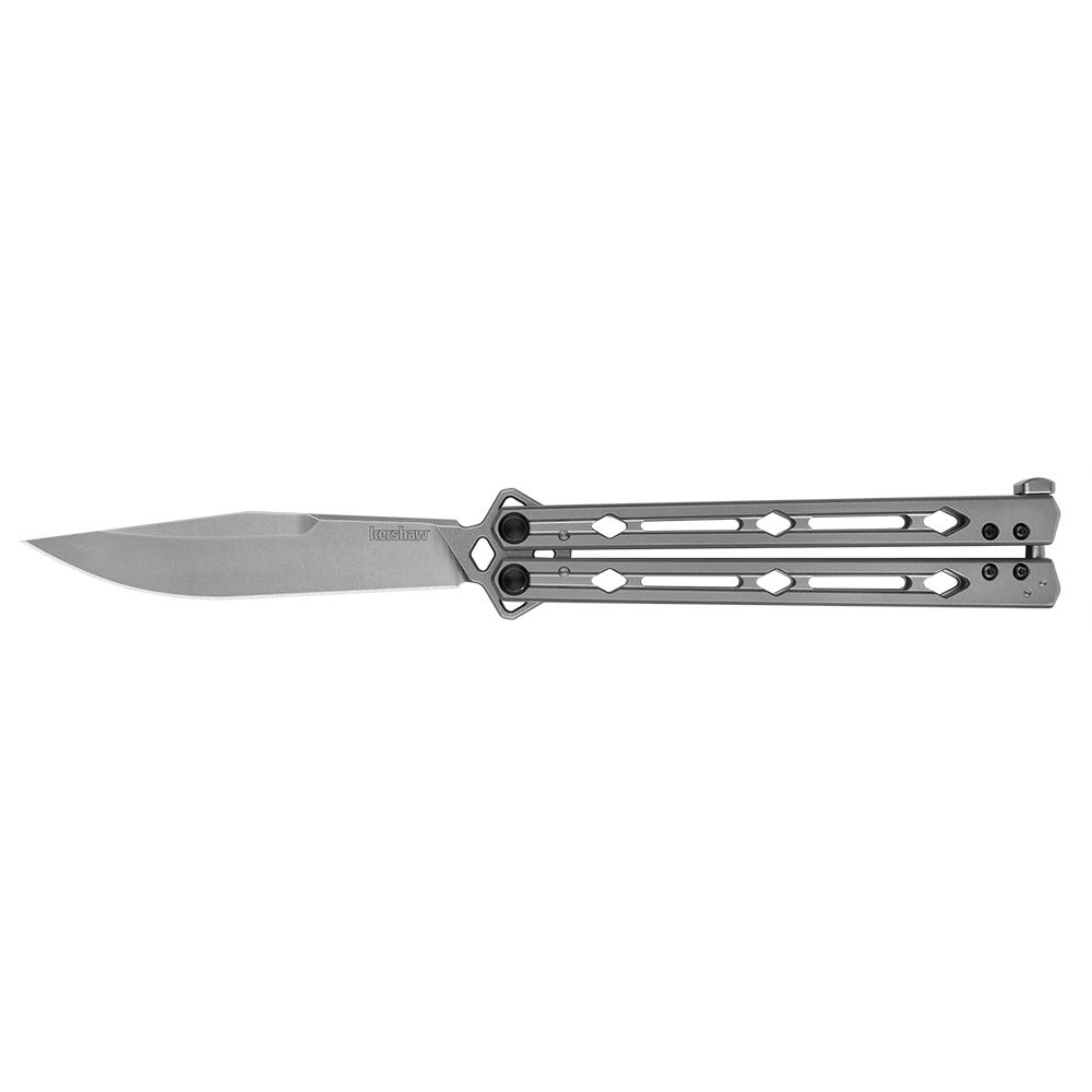 Kershaw Lucha Folding Knife 4-3/5" Drop Point Blade Silver Picture of Kershaw Knives Kershaw Lucha Balisong Butterfly Knife Stainless Steel (4.5" Stonewash)