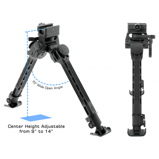 Leapers UTG Big Bore Full Stability Bipod 9"-14" Center Height Black Picture of Leapers Inc. UTG Bipod Big Bore Full Stability 9in-14in Center Height
