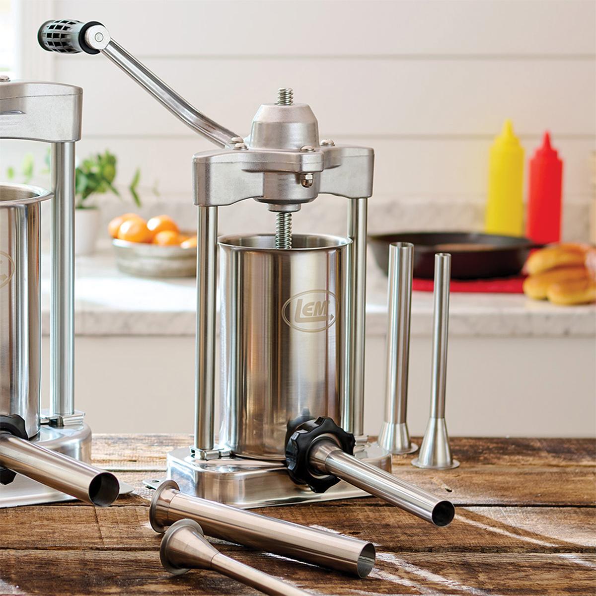 LEM Products Mighty Bite Vertical Sausage Stuffer - 5lb. Picture of LEM Products LEM Products Mighty Bite 5lb Vert SS Stuffer w/Gear Box & New Style Gear