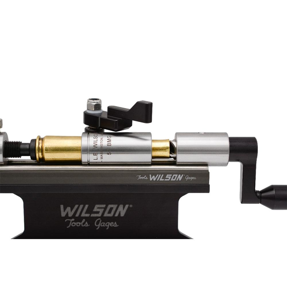 Wilson Stainless Case Trimmer Kit with Micro-Adjust Stop .50 Cal wtih 50 BMG Case Holder Picture of L.E. Wilson Wilson 50 BMG Trimmer Micro Adj Kit w/case holder stand & clamp