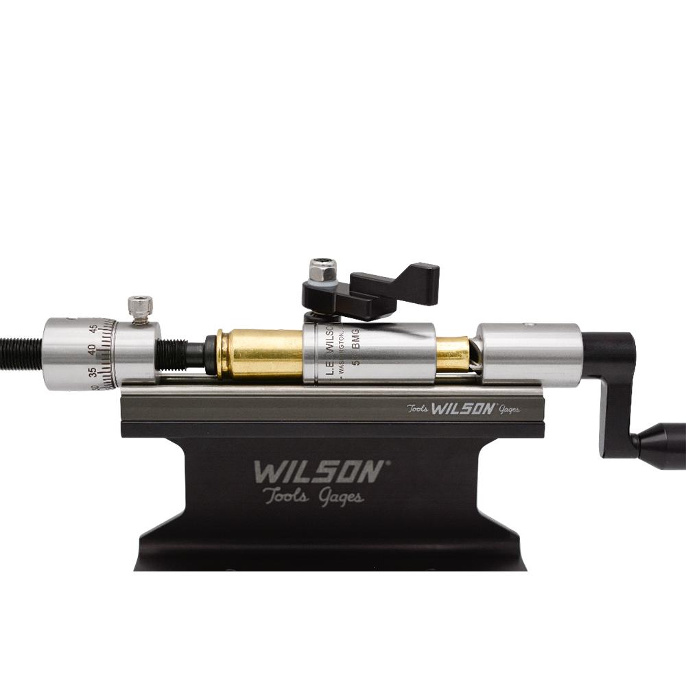 Wilson Stainless Case Trimmer Kit with Micro-Adjust Stop .50 Cal wtih 50 BMG Case Holder Picture of L.E. Wilson Wilson 50 BMG Trimmer Micro Adj Kit w/case holder stand & clamp