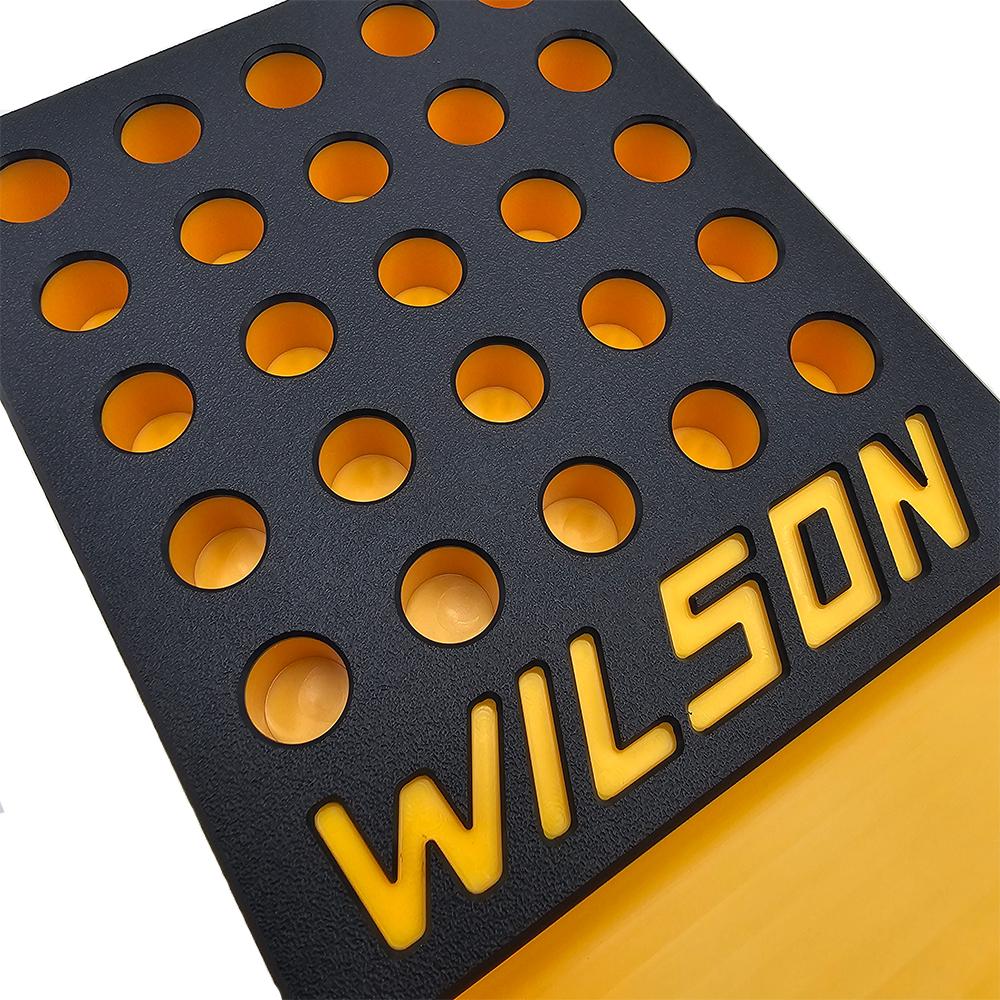 L.E. Wilson Reloading Tray with Bullet/Primer Cup .380" 25 Hole Black/Yellow Picture of L.E. Wilson Wilson Blk/Yw Reloading Tray w/Cup .378-25