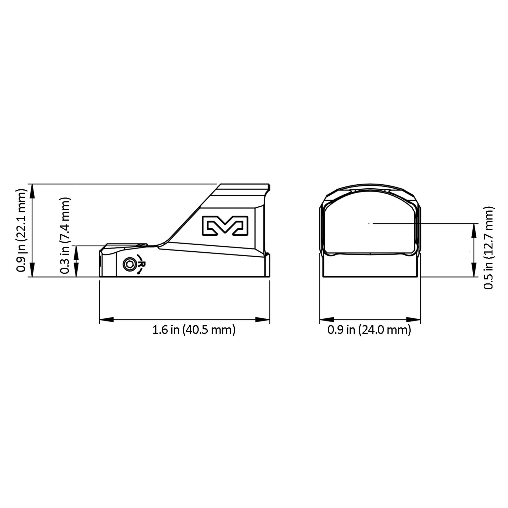 Mepro Pistol Optic MPO-DS Open Emitter Pistol Sight with RMSc/JPoint Shake Awake Picture of Meprolight Sights Mepro Pistol Optic MPO-DS RED 3.5 MOA DOT RMSC