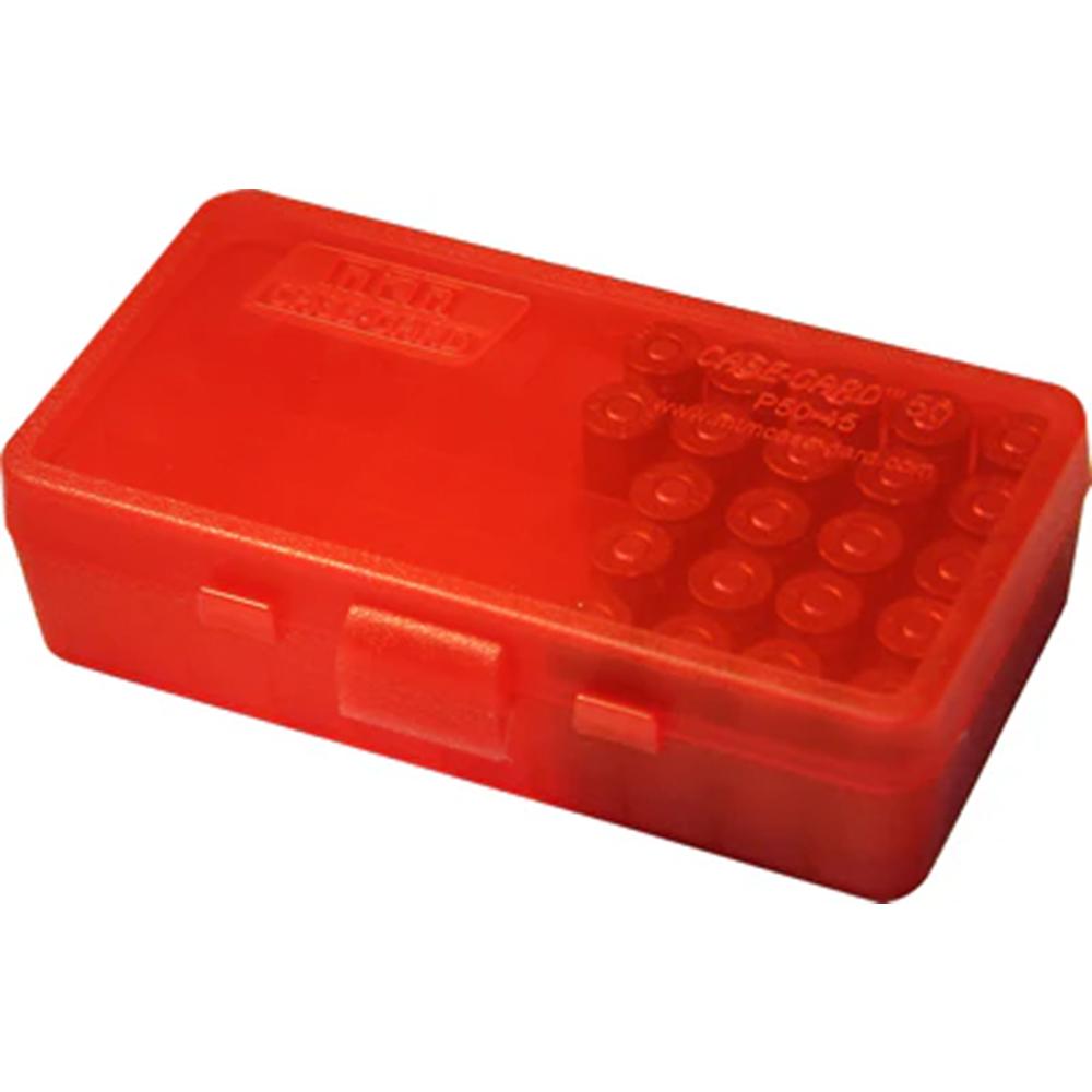 MTM Flip Top Ammo Box for 40/10mm/.45 ACP 50rd Clear Red Picture of Mtm Molded Products Company MTM Ammo Box 50 Round Flip-Top 40 10mm 45 ACP Clr-Red