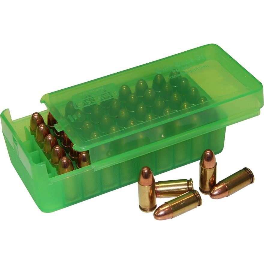 MTM Side Slide Handgun Ammo Box 45 ACP Clear Green Picture of Mtm Molded Products Company MTM PISTOL SIDE SLIDE 50RD CLR-GREEN 45ACP