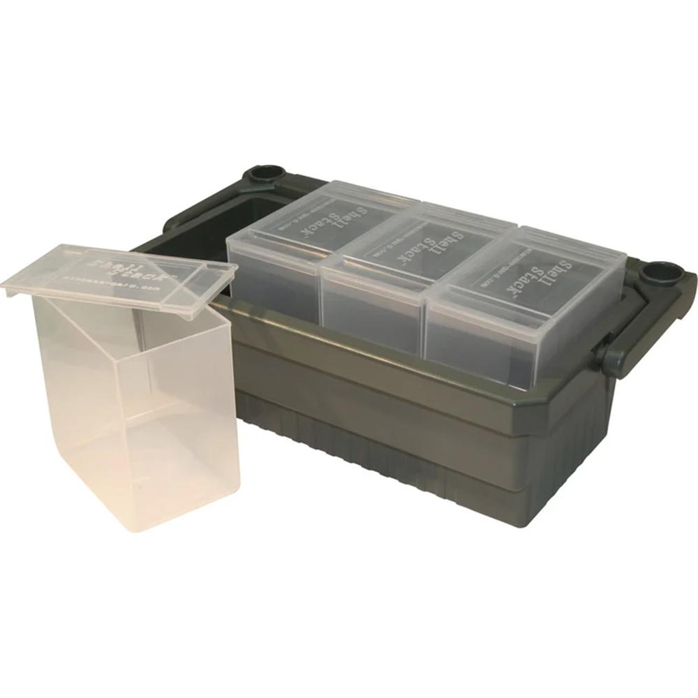 MTM Shotshell Box Caddy with 4 Clear Ammo Boxes Picture of Mtm Molded Products Company MTM Shotshell Box Caddy w/ 4 each SS25-00 Army Green/Clear