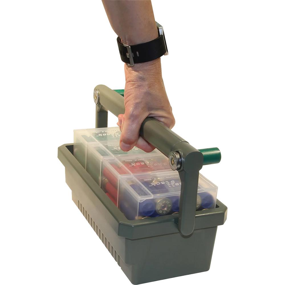 MTM Shotshell Box Caddy with 4 Clear Ammo Boxes Picture of Mtm Molded Products Company MTM Shotshell Box Caddy w/ 4 each SS25-00 Army Green/Clear