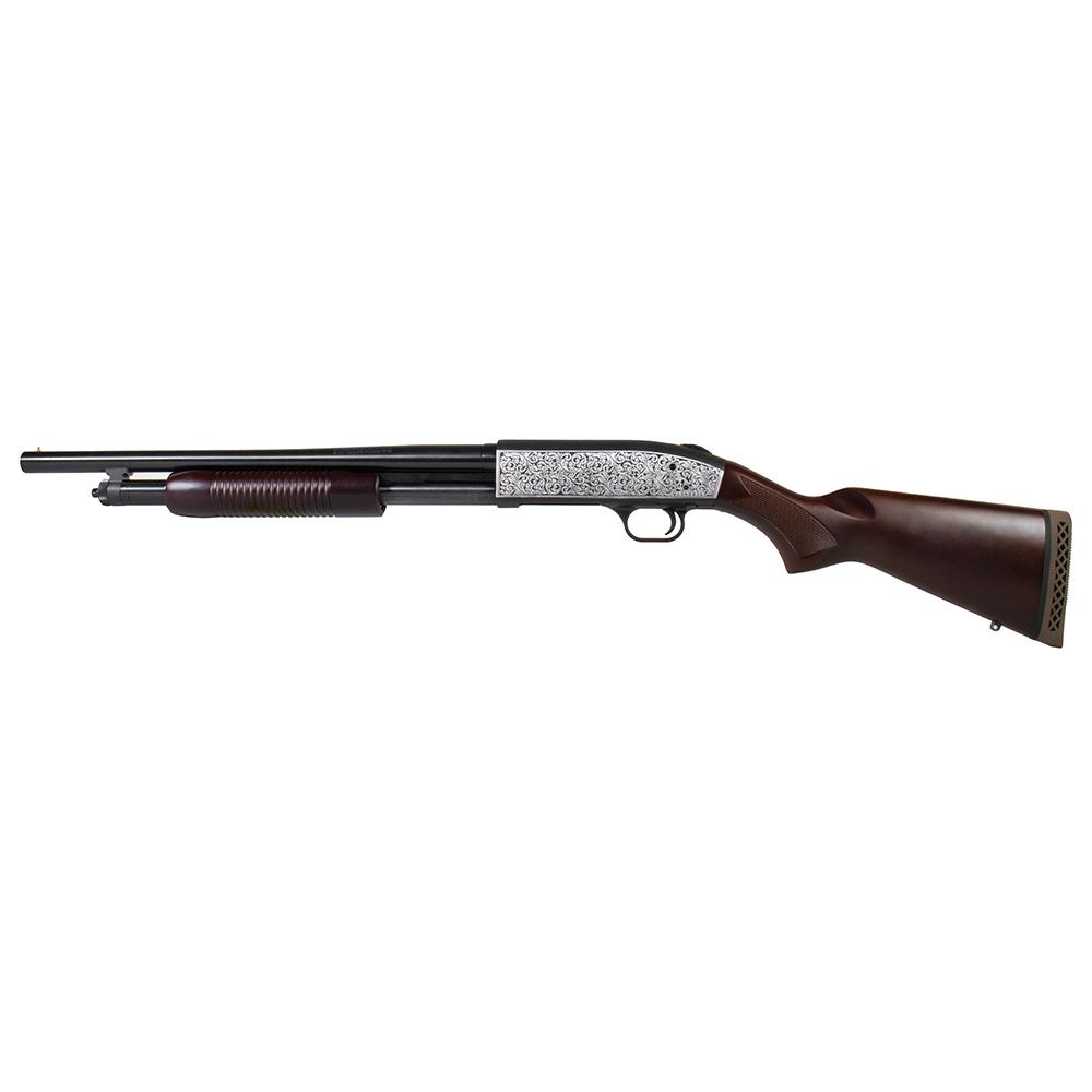 Mossberg 500 Retrograde Shotgun 12 ga 3" Chamber 5rd 18.5" Barrel Filigree Polished Picture of Mossberg & Sons Inc. Mossberg Persuader 500 12GA Retrograde Series FILIGREE POLISHED