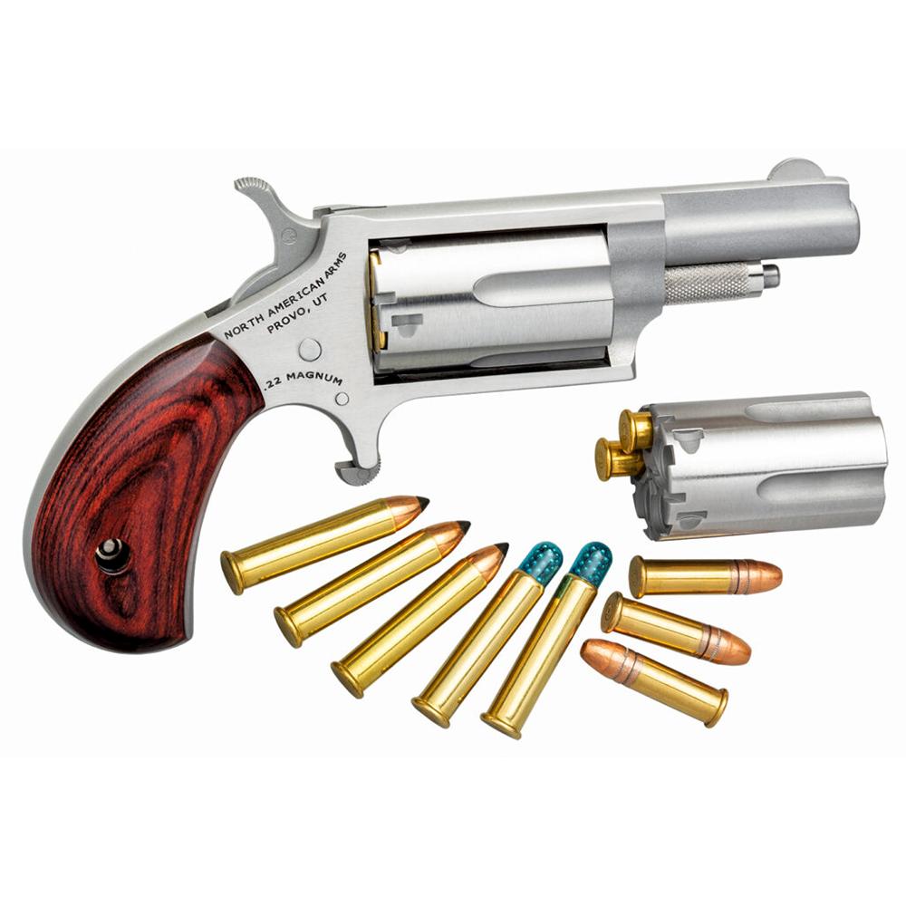 North American Arms 22MC Handgun .22 Mag 5rd Capacity 1.63" Barrel Silver with Wood Grips Picture of North American Arms NAA MINI REVOLVER .22 COMBO 1-5/8" BRL
