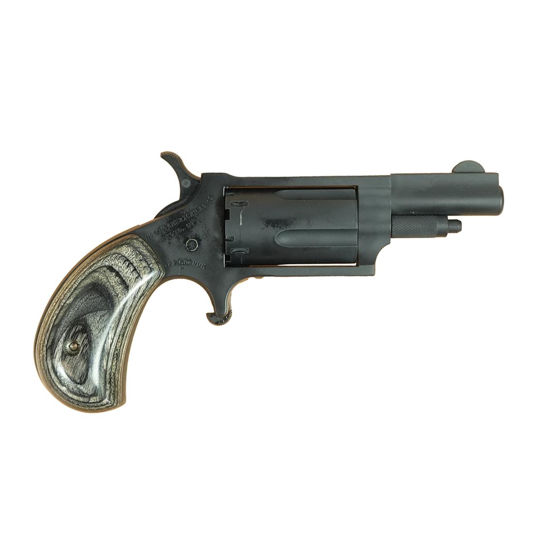 NAA 22M Mini Revolver Handgun .22 Magnum 5rd Capacity 1.625" Barrel Grey Cerakote with Silver & Black Grip Picture of North American Arms .22 MAG Stealth Grey Cerakote Silver & Black Grips