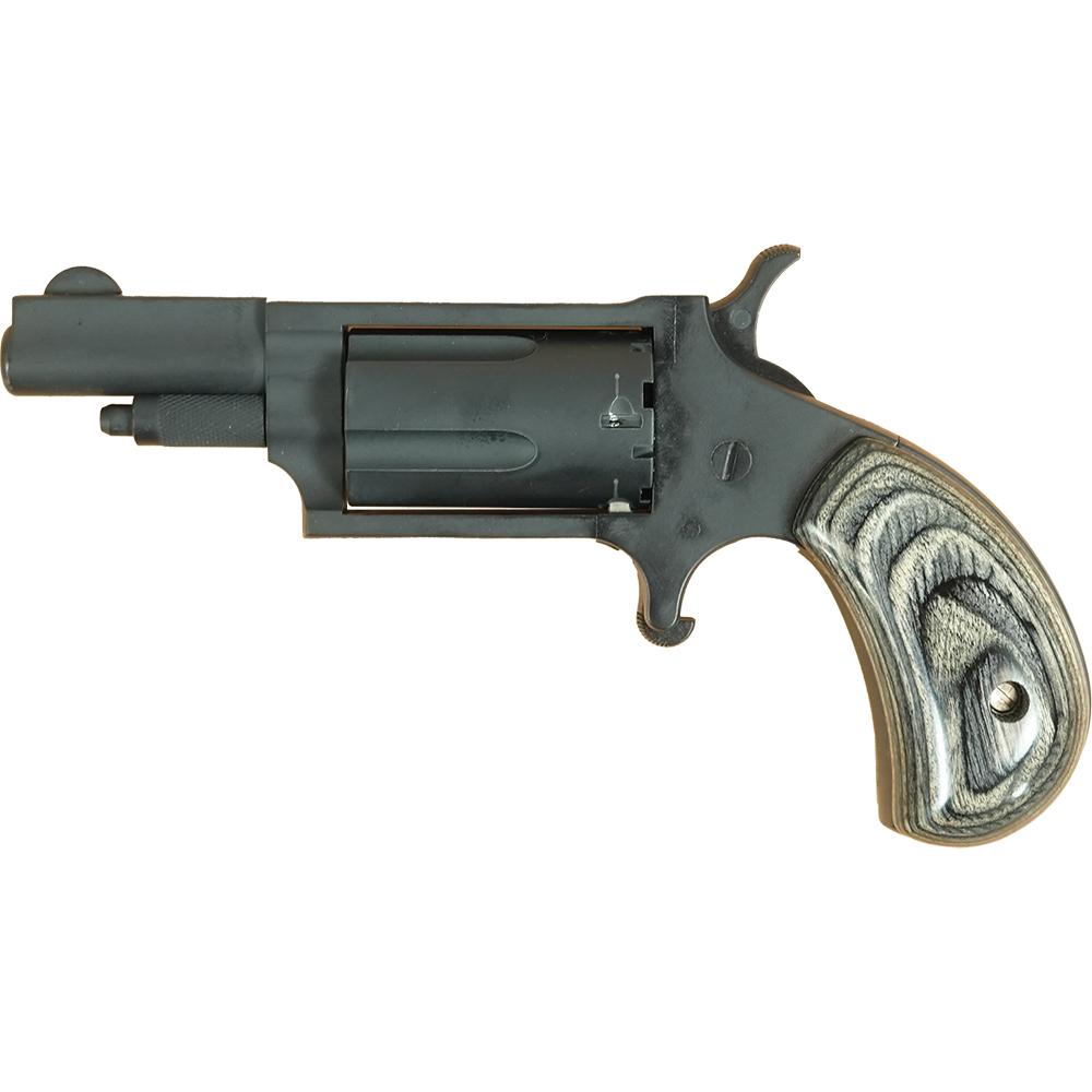 NAA 22M Mini Revolver Handgun .22 Magnum 5rd Capacity 1.625" Barrel Grey Cerakote with Silver & Black Grip Picture of North American Arms .22 MAG Stealth Grey Cerakote Silver & Black Grips