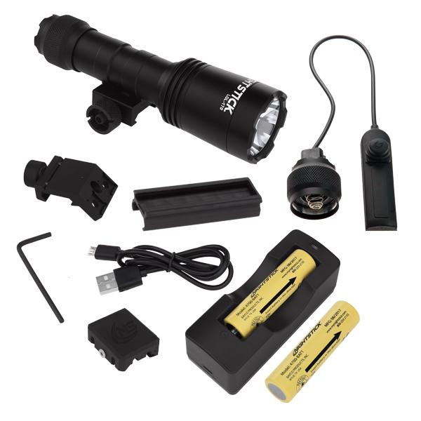 Nightstick Rechargeable Full-Size Long Gun Light Kit w/Std & Offset Picatinny Mount Picture of Bayco Products dba NightStick Xtreme Lum L Gun Lgt w/Std &Offset Pic Mnt (Tight Beam Model)Recharge Rdy