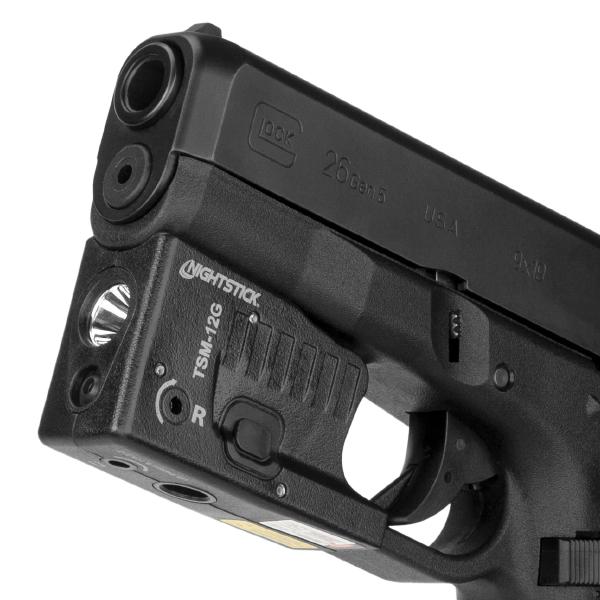 Nightstick Subcompact Weapon Light w/Green Laser for Glock Models G26/G27/G33/G39 Picture of Bayco Products dba NightStick Rechargeable Sub-Com Weapon-Mounted Light w/ Grn Laser - G26/27/33/39