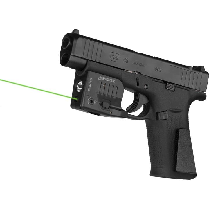 Nightstick Weapon Light with Green Laser Black for Glock 43x/48 MOS Picture of Bayco Products dba NightStick Sub-Comp HandgunLightw/GrnLaser-Li-Ion-FitsGlock G43xMosG48Mos