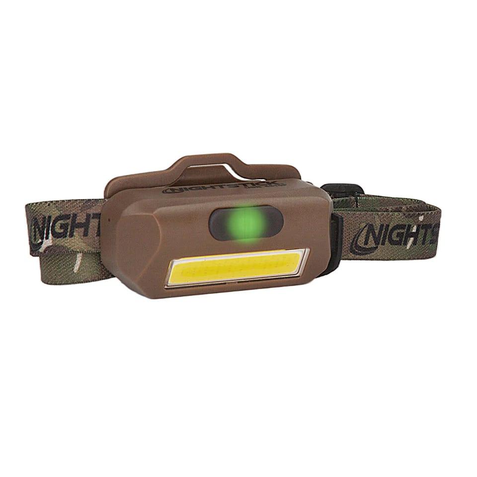 Nightstick Multi-Flood USB Headlamp with Brim Clip & Black Strap LiPo FDE Picture of Bayco Products dba NightStick Multi-Flood USB Headlamp w/Brim Clip & Black Strap - LiPo - FDE