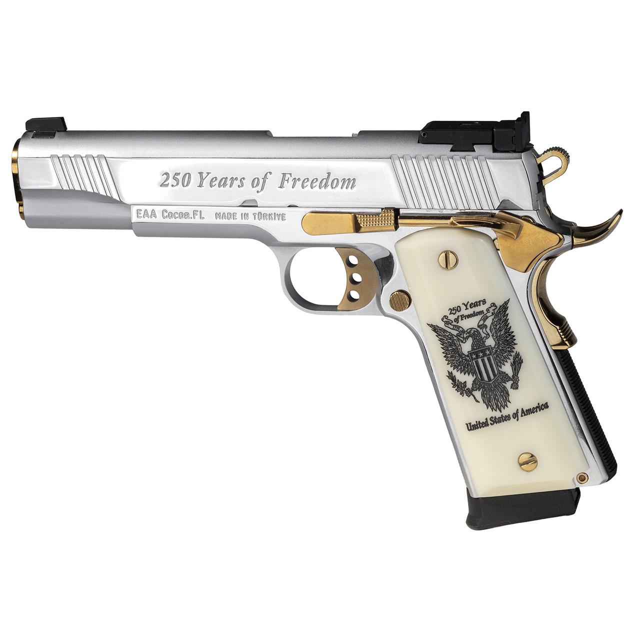 EAA Girsan MC1911 250th Anniversary Handgun .45 Auto 8rd Magazines(2) 5" Barrel Engraved Slide and Grips Hard Case Picture of EAA - European American Armory Corp GIRSON MC1911 45ACP 250YR Limited Edition with Case