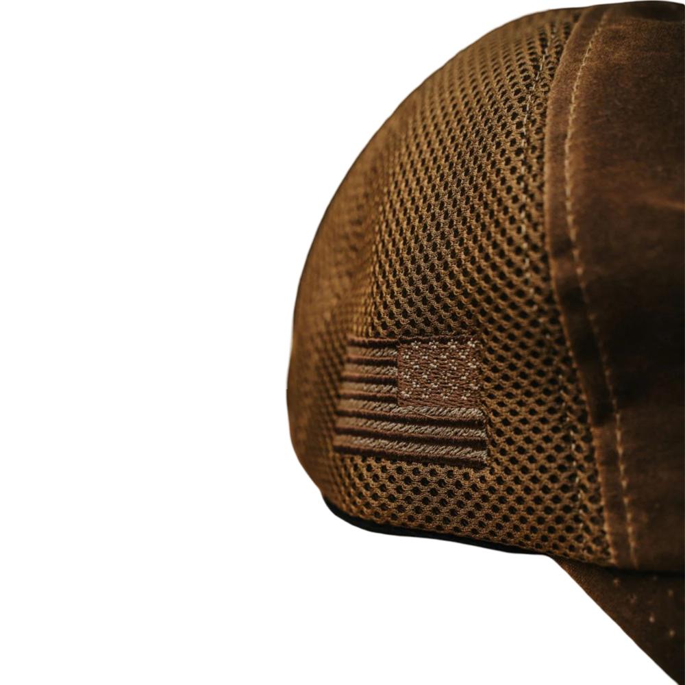Nine Line Tan American Made Mesh Back Hat with Dropline Picture of Nine Line Apparel NewLine EMB17-AMMBHAT-WAXTAN-PATCH