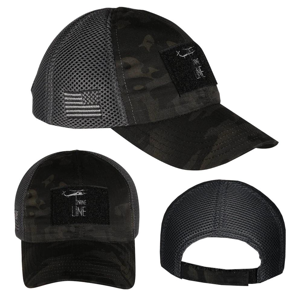Nine Line Dark American Made Mesh Back Hat with Dropline Picture of Nine Line Apparel NewLine EMBDLS-AMBHVDARK-GREY