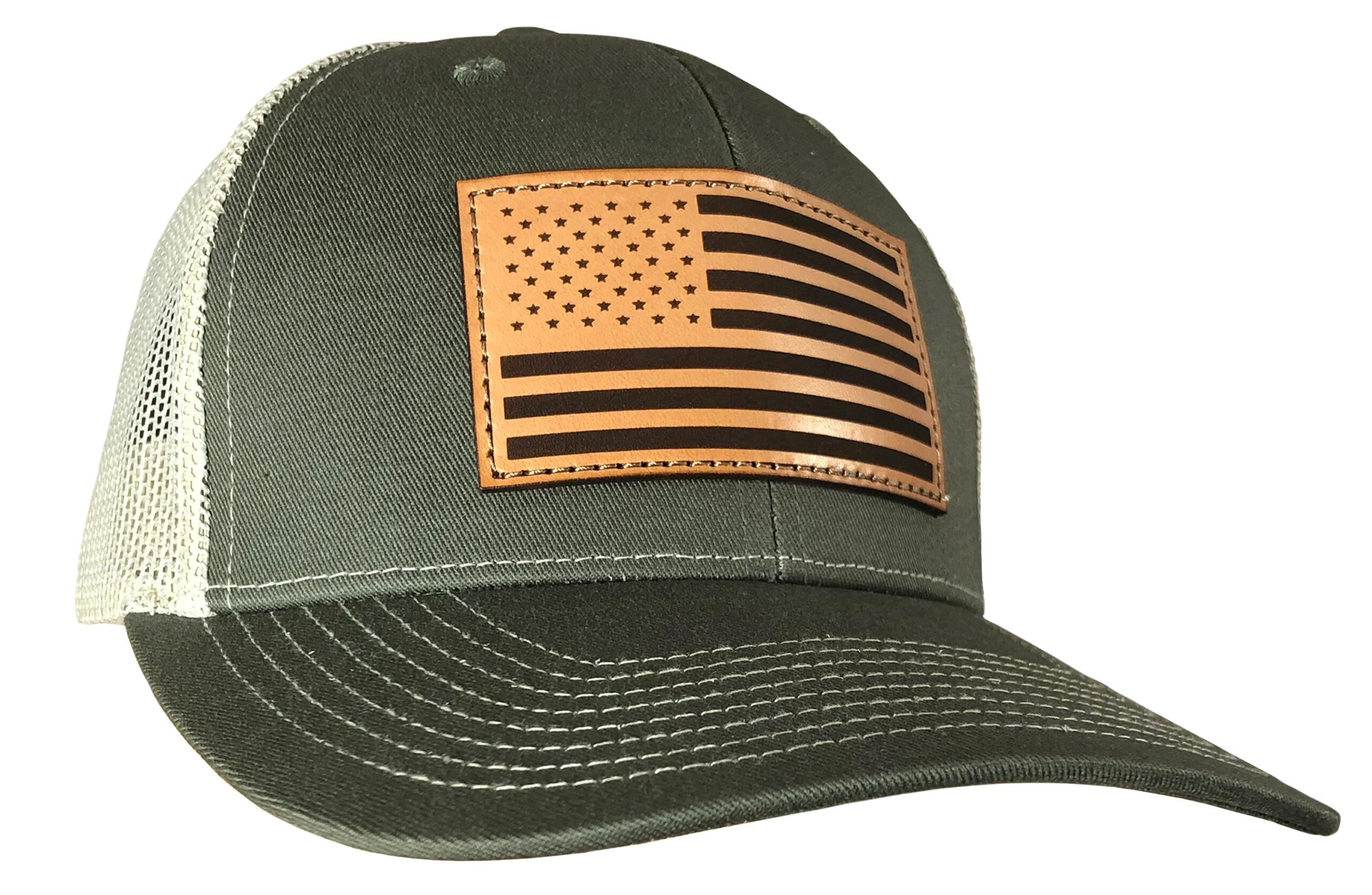Outdoor Cap Olive/Khaki Trucker w/USA Flag Leather Patch