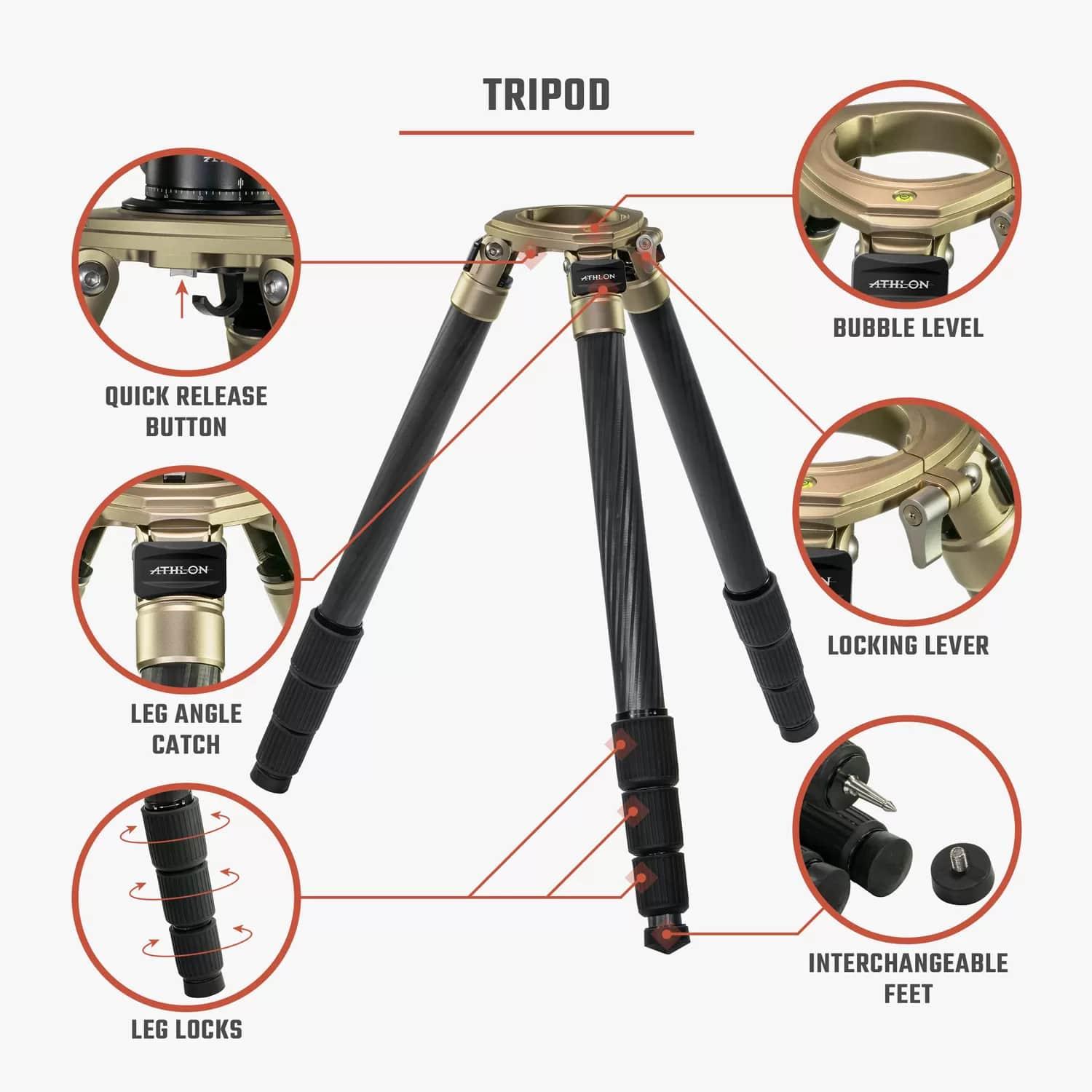 Athlon Midas CF29 Carbon Fiber Tripod 9" - 65" Camo with Soft Sided Carrying Case Picture of Athlon Optics Midas CF29 - Carbon Fiber Tripod (29mm tube) Soft sided carrying case