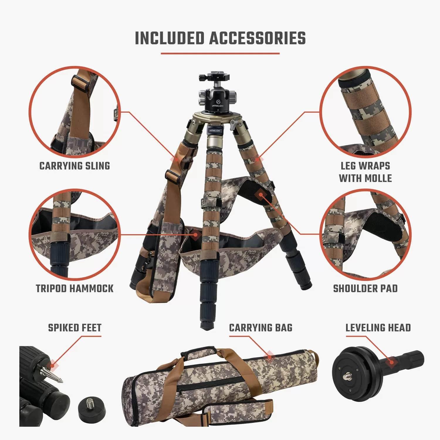 Athlon Midas CF29 Carbon Fiber Tripod 9" - 65" Camo with Soft Sided Carrying Case Picture of Athlon Optics Midas CF29 - Carbon Fiber Tripod (29mm tube) Soft sided carrying case