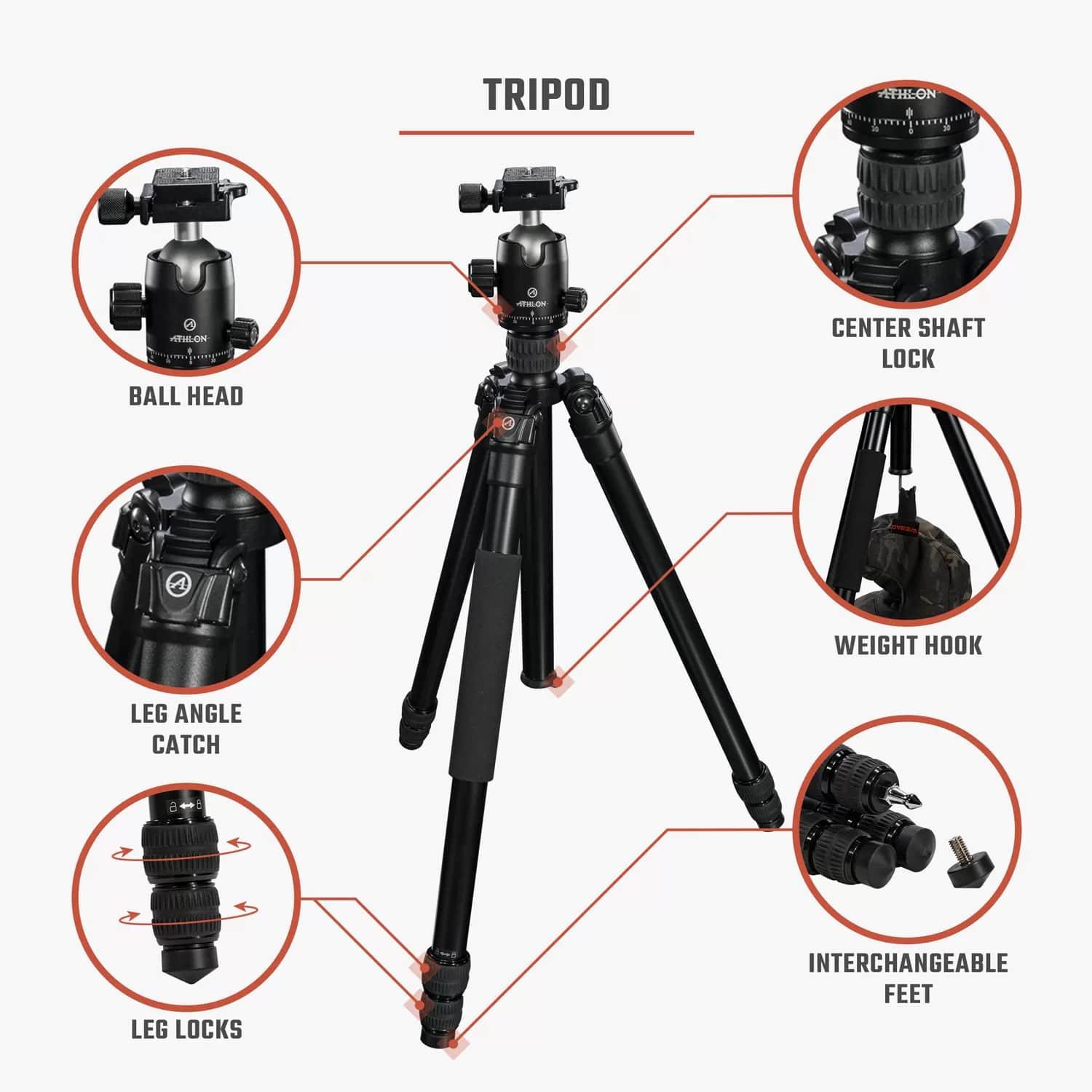 Athlon Midas AL28 Aluminum Tripod 17" - 65" Black with Soft Sided Carrying Case Picture of Athlon Optics Midas AL28 - Aluminum Tripod (28mm tube) Soft sided carrying case