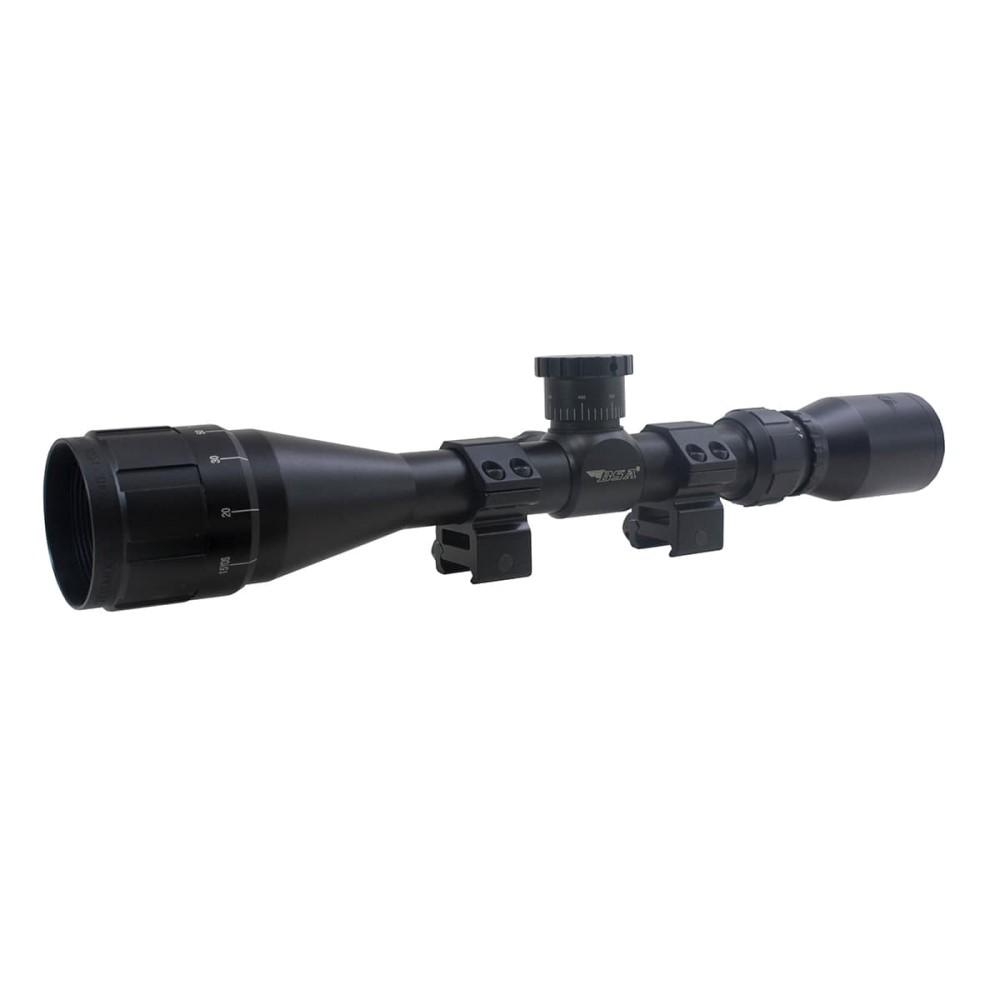 BSA Sweet .17 3-9x40mm Adjustable Objective Rifle Scope SFP 30/30 Reticle Non Illuminated Black with Dovetail Rings Blister Picture of BSA Sweet .17 3X-9X 40mm Adjustable Obj. dovetail rings trapped blister