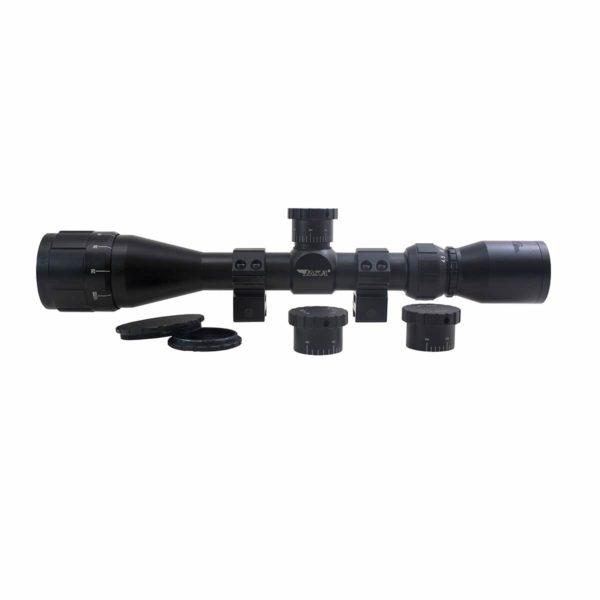 BSA Sweet .17 3-9x40mm Adjustable Objective Rifle Scope SFP 30/30 Reticle Non Illuminated Black with Dovetail Rings Blister Picture of BSA Sweet .17 3X-9X 40mm Adjustable Obj. dovetail rings trapped blister