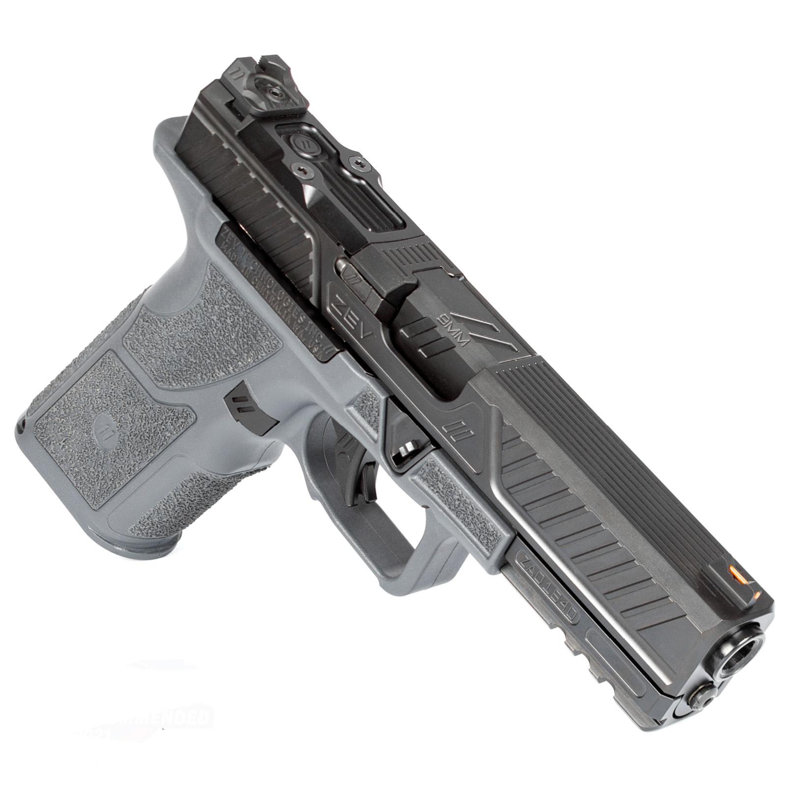 Zev Technologies OZ9 Standard Combat Pistol 9mm Luger 10rd Magazines 4.5" Barrel Black Slide Gray Grip Picture of ZEV Technologies OZ9 Combat Pistol Standard Slide Gray Grip 10 Round Magazines