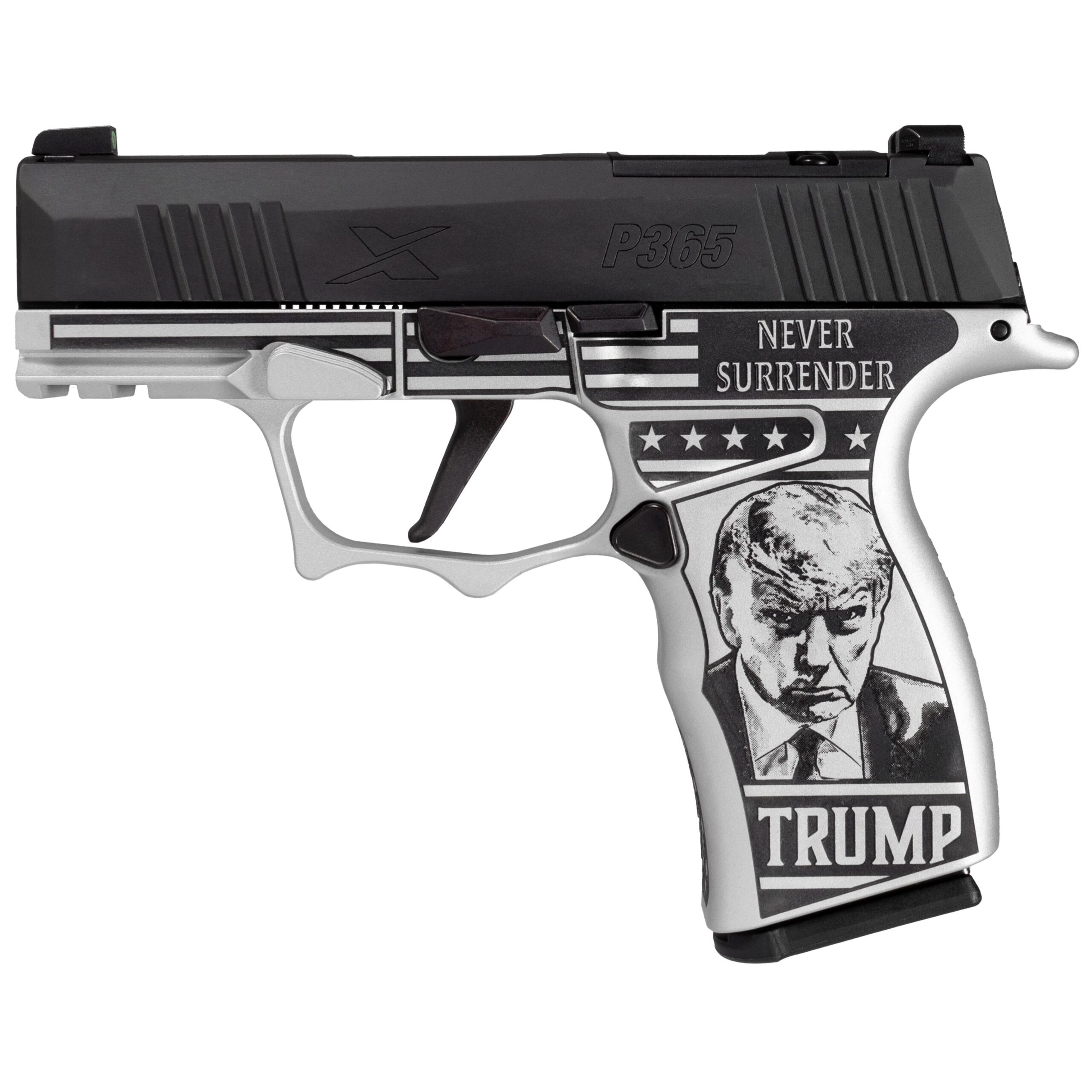 Sig Sauer P365 Shark Tooth "Trump" Grip Optic Ready Handgun 9mm Luger 12rd Magazines(2) 3.1" Barrel X-RAY 3 Sights Picture of Sig Sauer P365 9MM 3.1IN BLK STRKR XRAY3 OR 2 12 MAG MANUAL SAFETY-Trump Shark Tooth