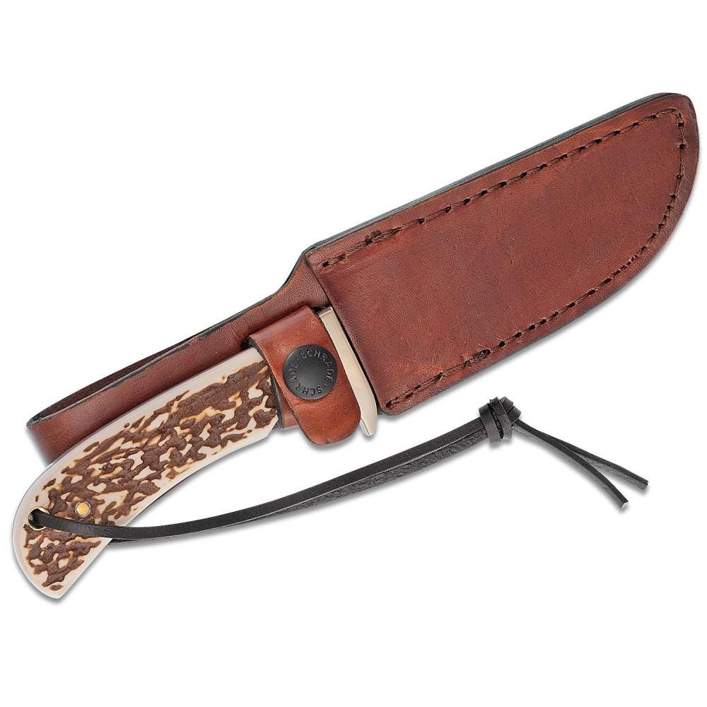 Schrade Uncle Henry Staglon Fixed Knife 4-1/4" Clip Point Blade with Leather Sheath Picture of Battenfeld Knives Uncle Henry Staglon 4" FB w/Leather-Bx CP=12