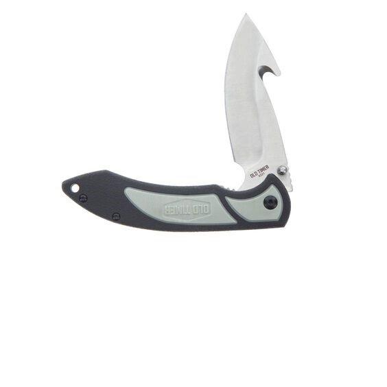 Old Timer Trail Boss Gut Hook Folder Knife 3 1/2" Blade Black Picture of Battenfeld Knives Old Timer Kraton Handle Gut Hook Folder