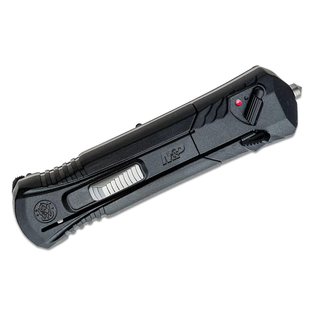 Smith & Wesson MPOTF10 OTF Assisted Knife 3 1/2" Spear Point Blade Black Picture of Battenfeld Knives S&W MPOTF10 Bead Blast Finish Spear Point - Box