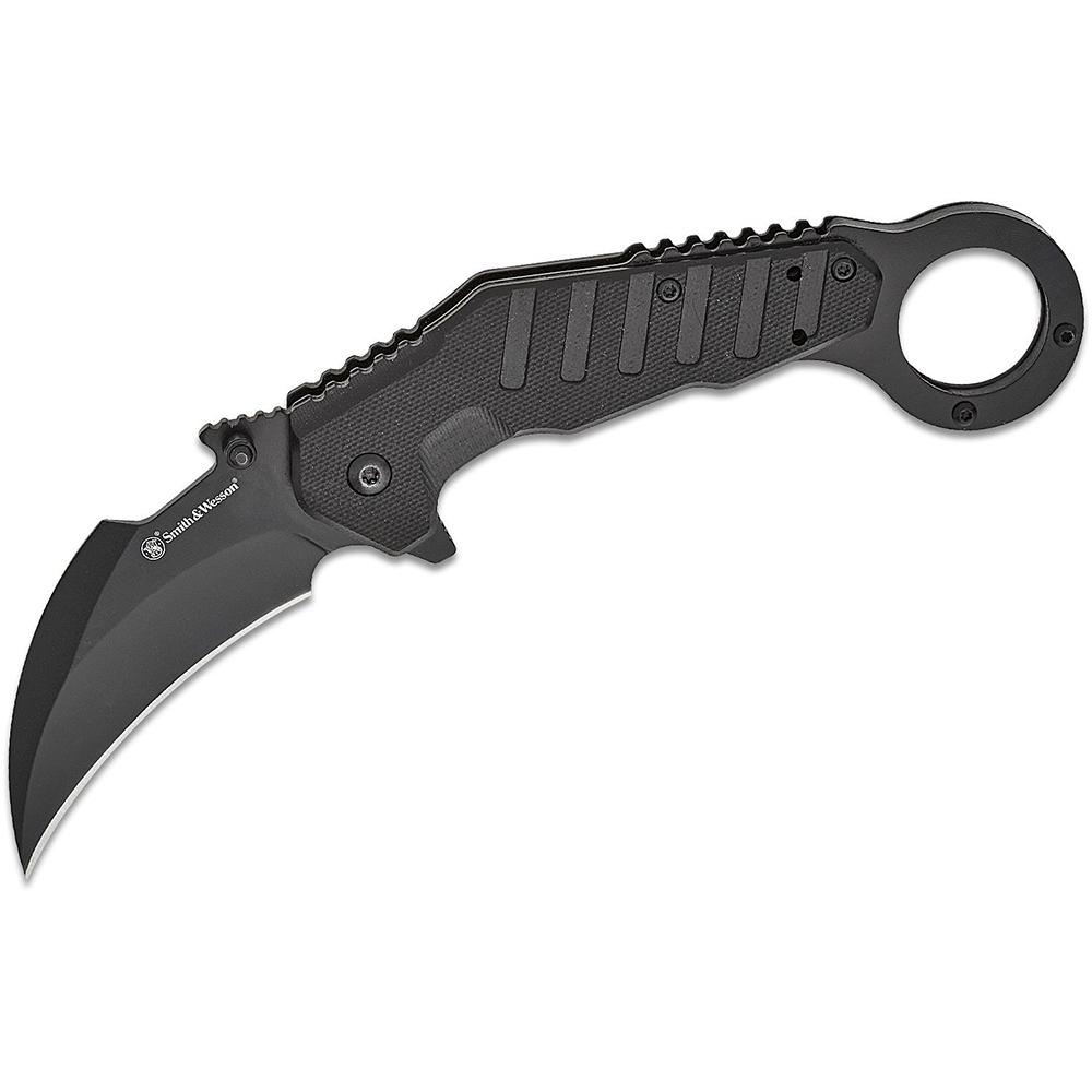 Smith & Wesson Extreme Ops Karambit Assisted Folding Knife 3" Hawkbill Blade Black Box Picture of Battenfeld Knives S&W KT Extreme Ops Spring Assist Karambit - Box 3'' Blade