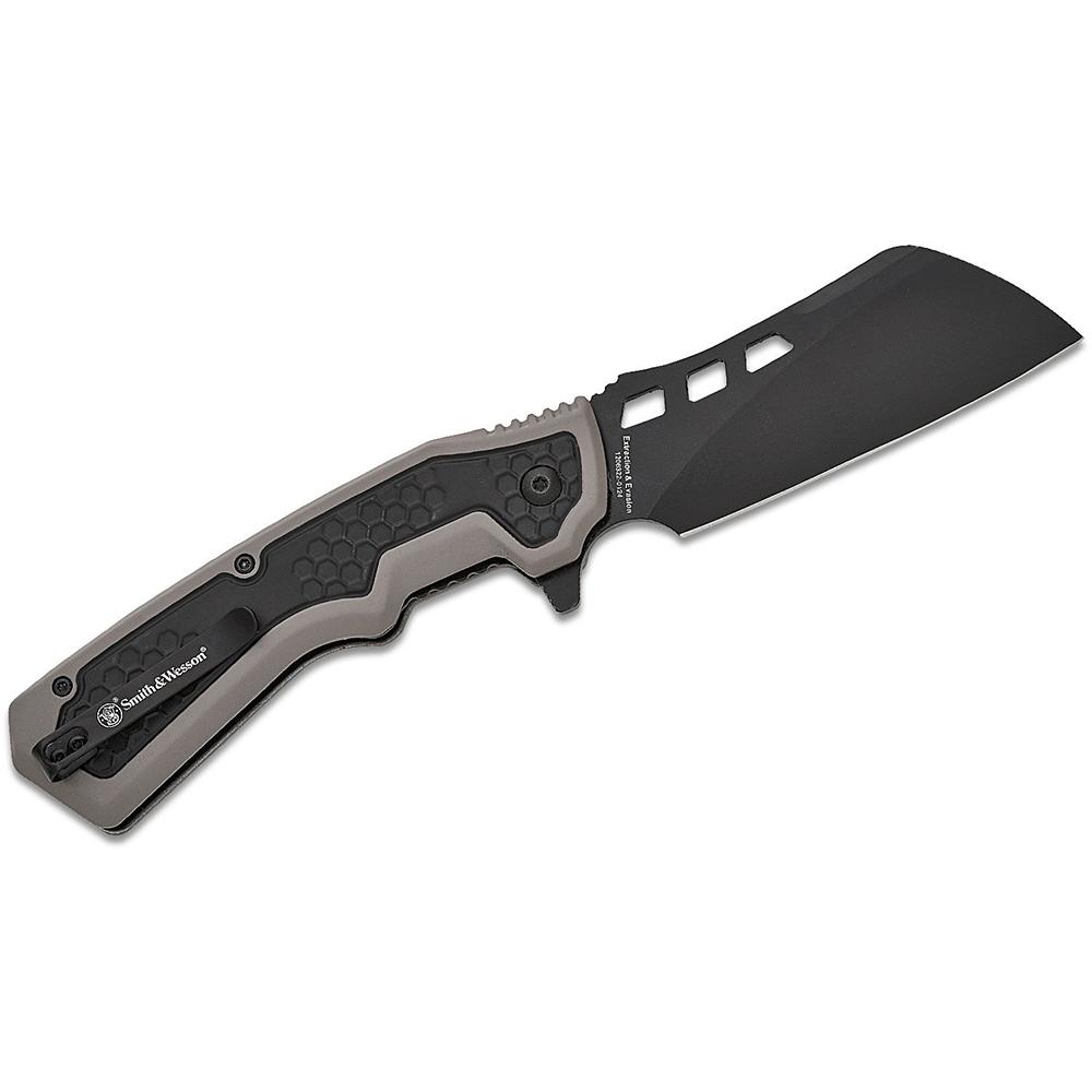 Smith & Wesson Extraction and Evasion Assisted Folding Knife 3-1/2" Cleaver Blade Black Picture of Battenfeld Knives S&W KT Extraction and Evasion Assisted Cleaver 3.5'' Blade