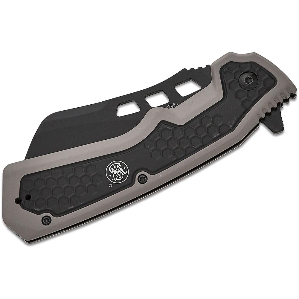 Smith & Wesson Extraction and Evasion Assisted Folding Knife 3-1/2" Cleaver Blade Black Picture of Battenfeld Knives S&W KT Extraction and Evasion Assisted Cleaver 3.5'' Blade