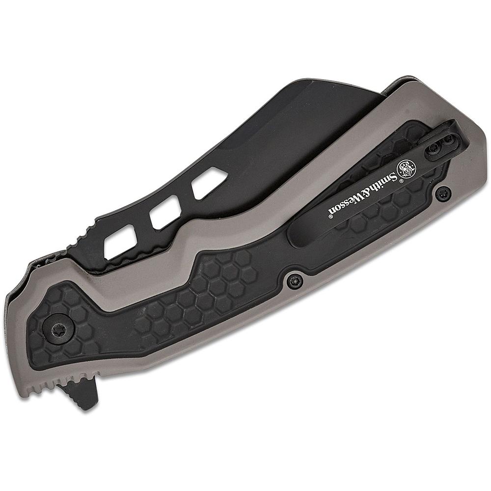 Smith & Wesson Extraction and Evasion Assisted Folding Knife 3-1/2" Cleaver Blade Black Picture of Battenfeld Knives S&W KT Extraction and Evasion Assisted Cleaver 3.5'' Blade
