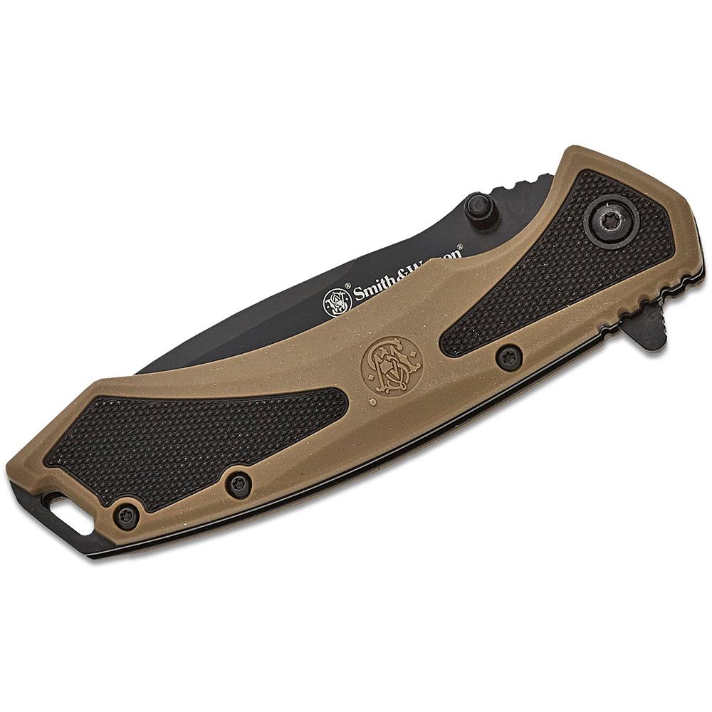 Smith & Wesson Extreme Ops Spring Assist Folding Knife 3-1/4" Drop Point Blade Black Tan Box Picture of Battenfeld Knives S&W KT Extreme Ops Spring Assisted Drop Point Blk/Tan- Box 3.25'' Blade