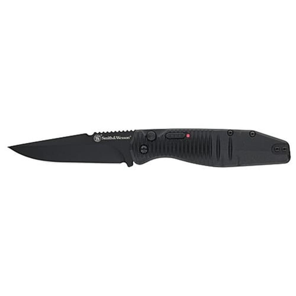 Smith & Wesson Special Ops Auto Full Size Folding Knife 3-2/5" Drop Point Blade Black Picture of Battenfeld Knives S&W KT Special Ops Push Button Auto Folder 3.4''