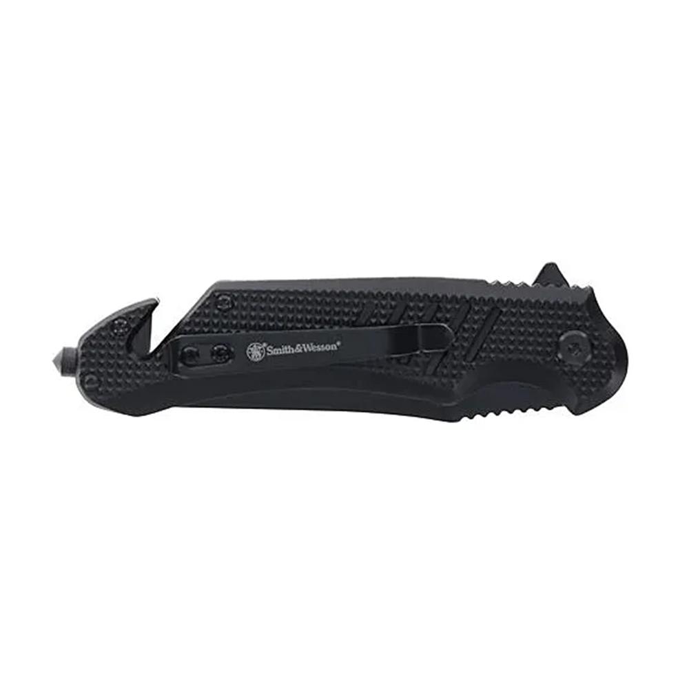 Smith & Wesson Extreme Ops Folding Knife 3-1/2" Clip Point Blade Black with Glass Breaker and Strap Cutter Picture of Battenfeld Knives S&W KT Extreme Ops Folding Knife 3.5''