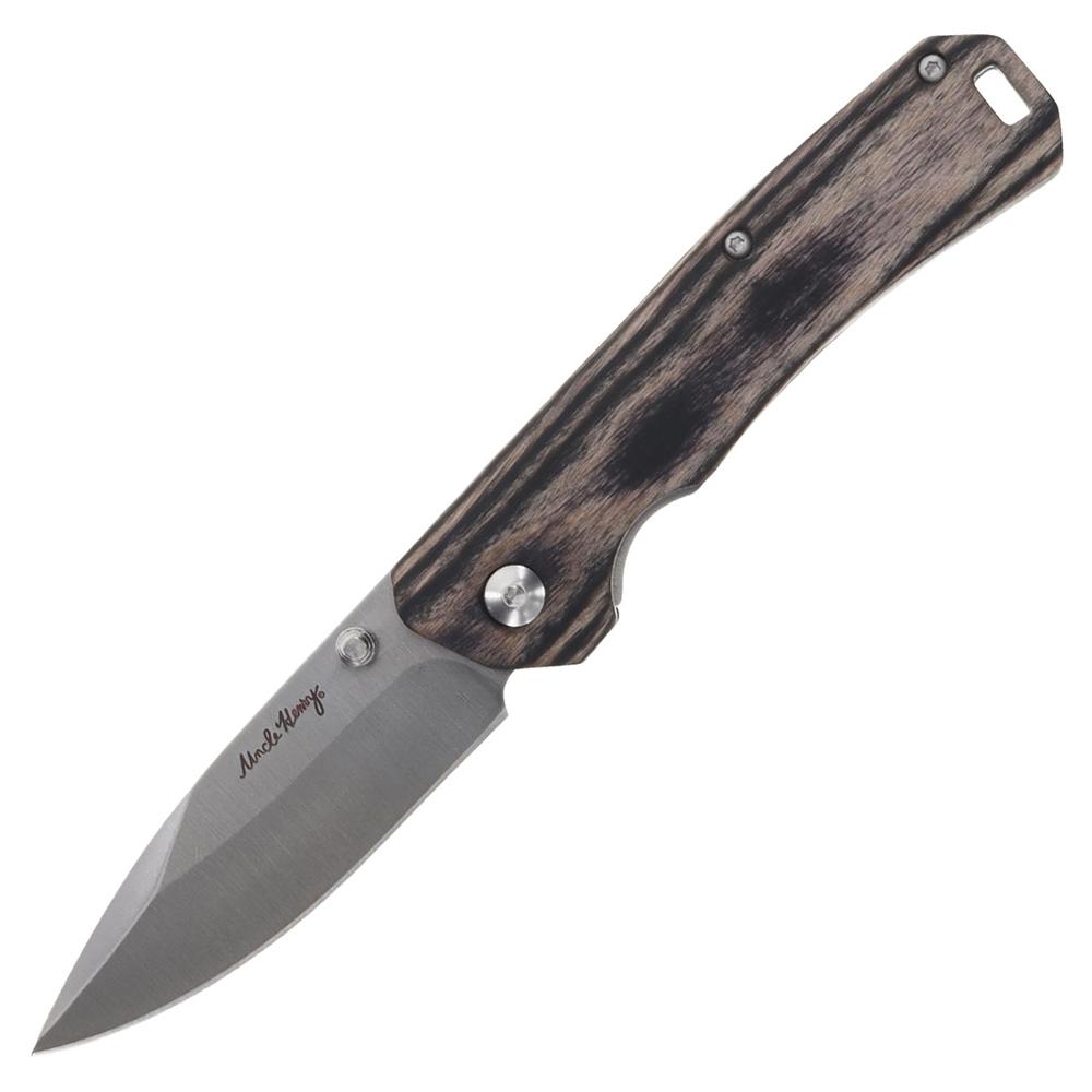 Uncle Henry Folding Knife 3" Drop Point Blade Brown Pakka Wood